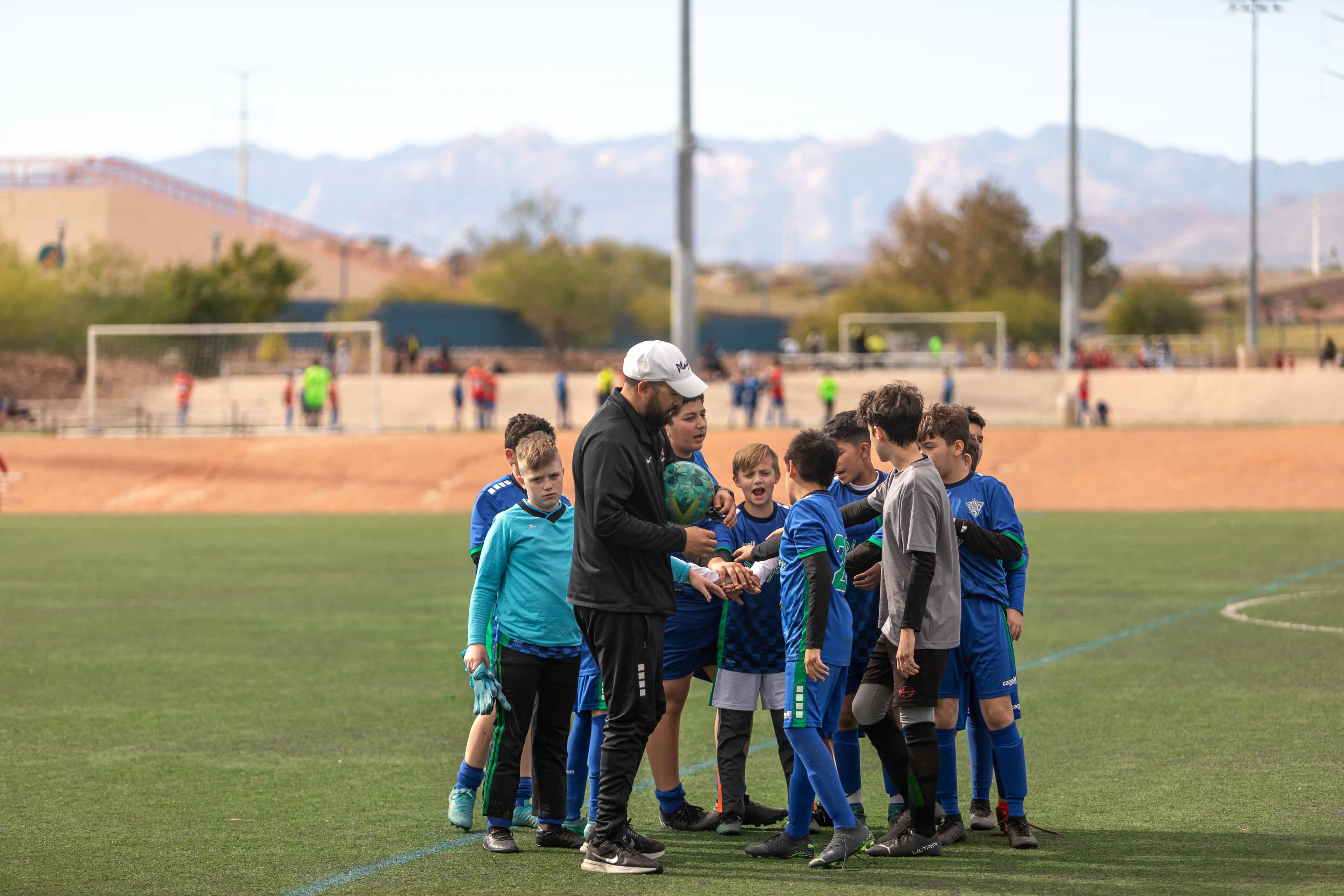 youth soccer team getting ready for the game