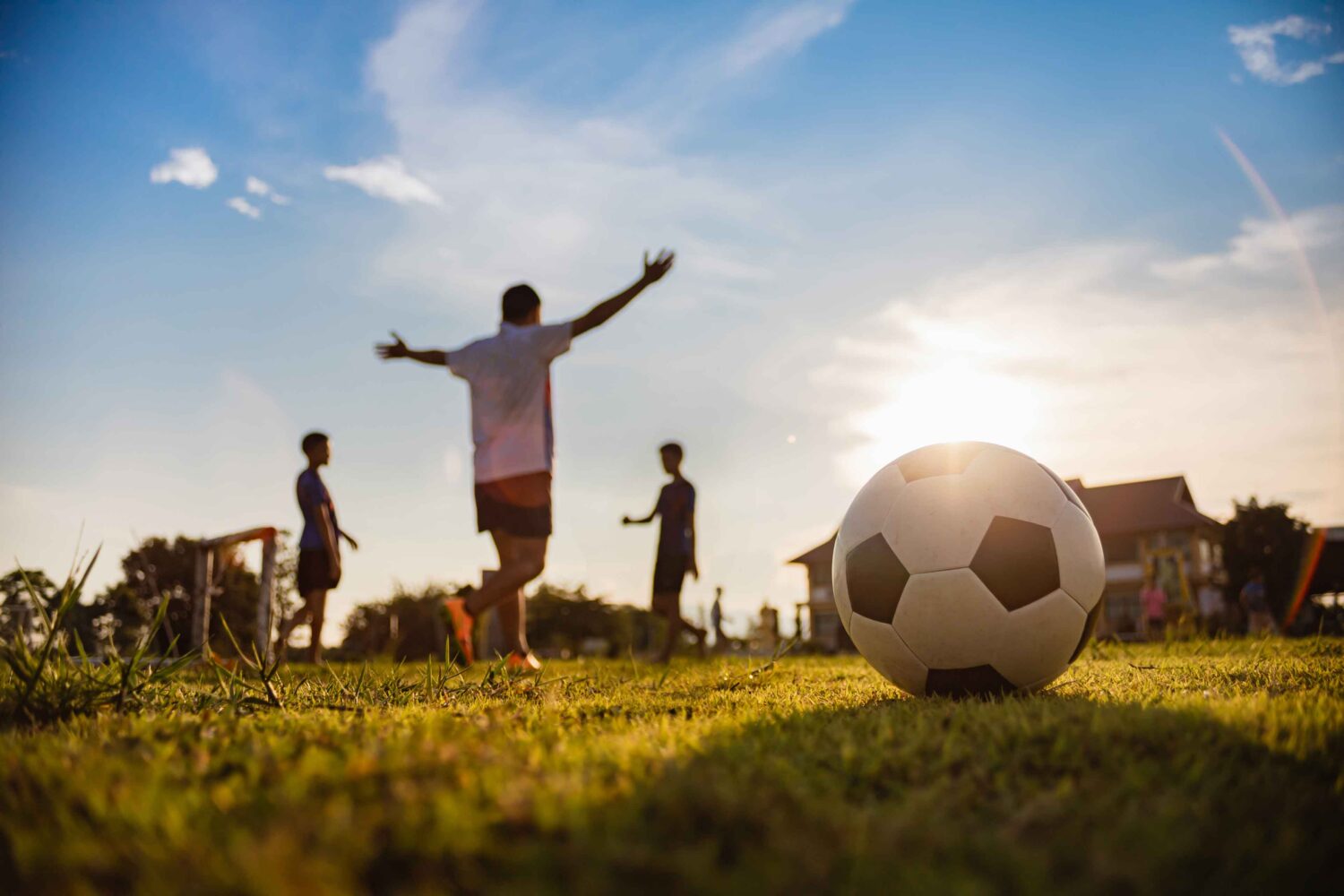 action sport outdoors boys having fun playing soccer football exercise