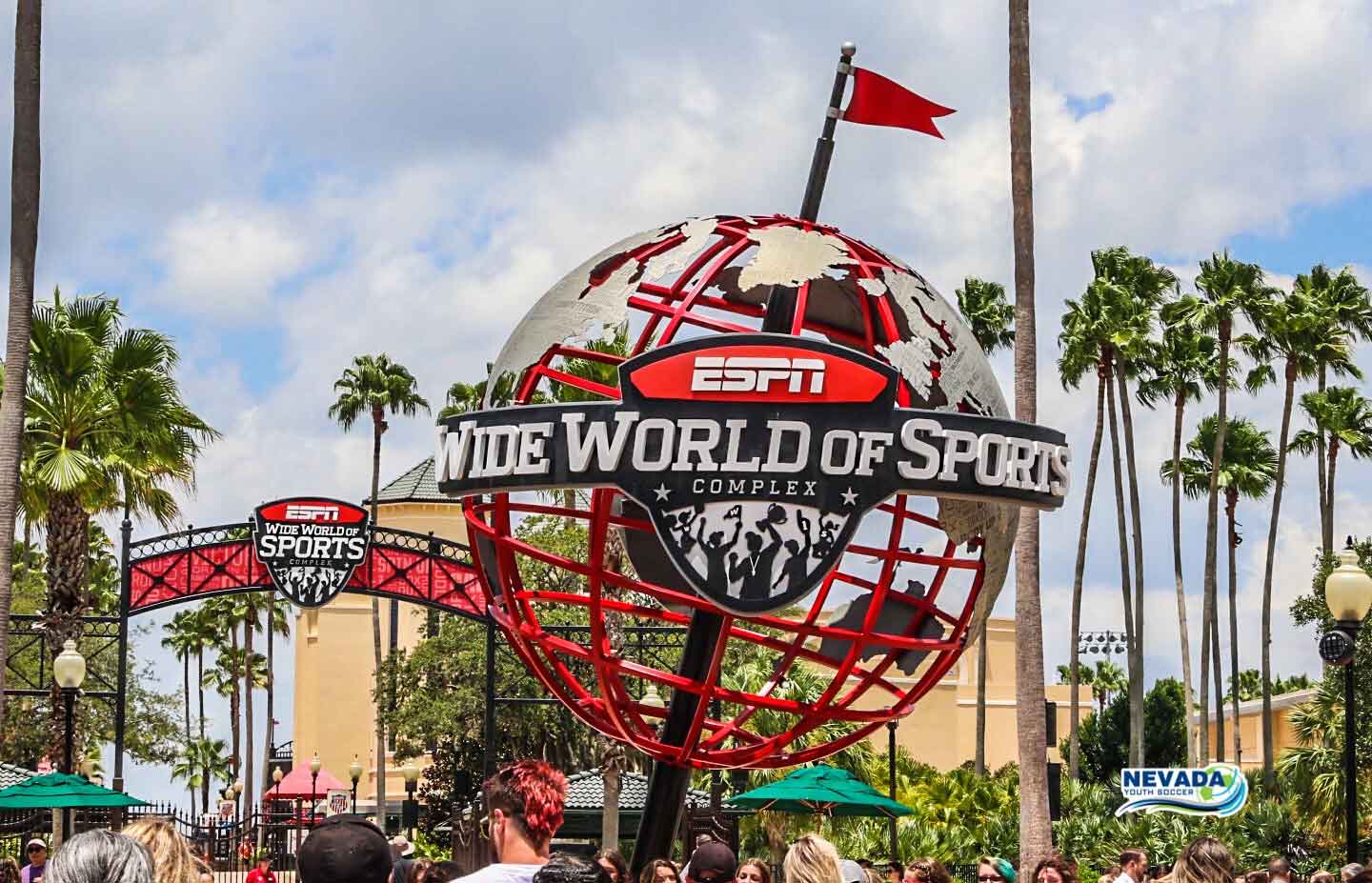 espn wide world of sports complex sign on a metal sphere